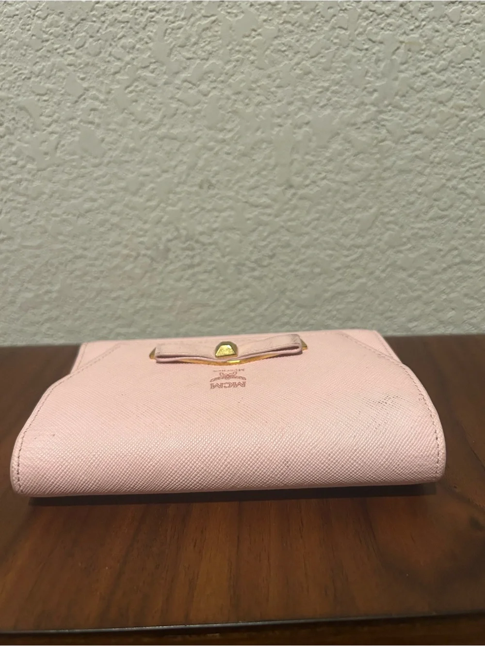 MCM Pink Leather Bow Trifold Wallet